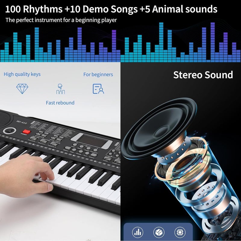 Rfgyhet 61 keys keyboard piano, Electronic Digital Piano with Built-In Speaker Microphone, Sheet Stand and Power Supply, Portable piano Keyboard Gift Teaching for Beginners - Image 4